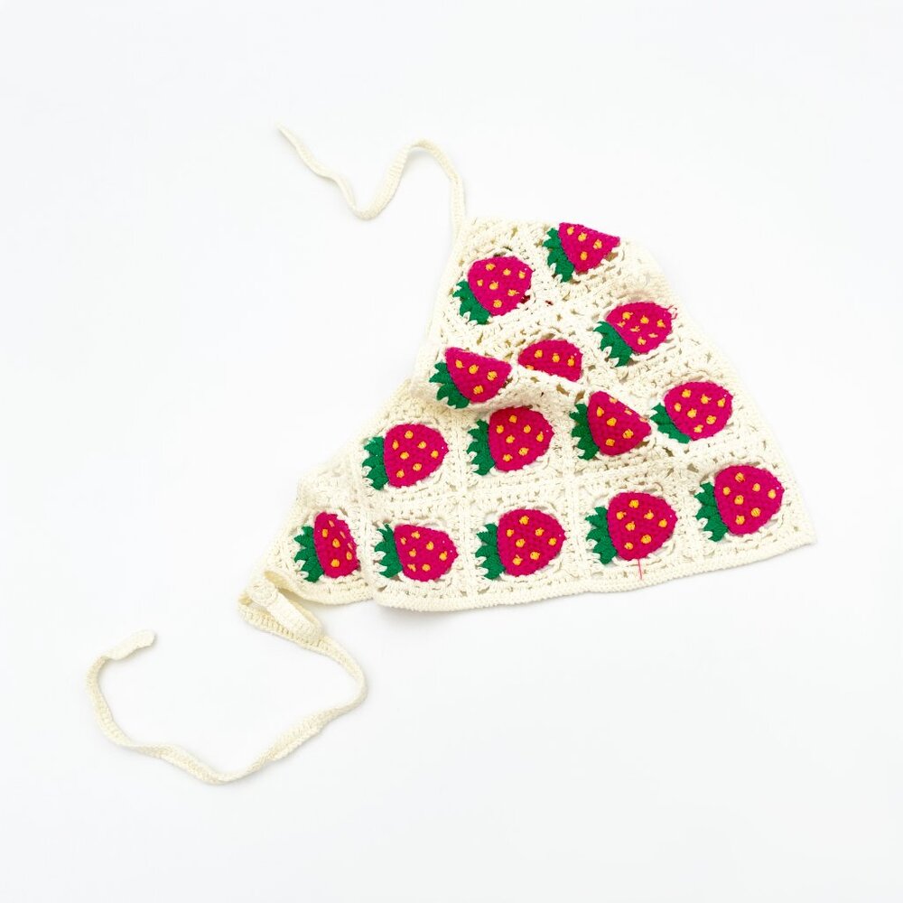 Pink Strawberry Crochet Hair Scarf | NWT